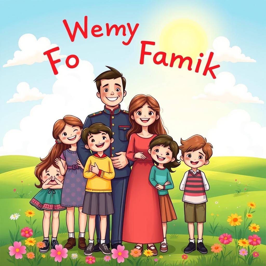 A warm and inviting children's book cover illustration featuring a joyful family