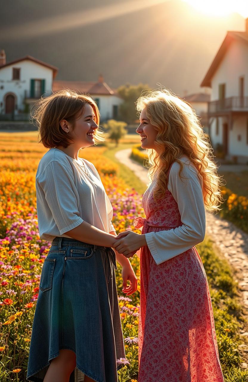 Two 17-year-old girls are deeply in love in a picturesque rural village in Spain during summer