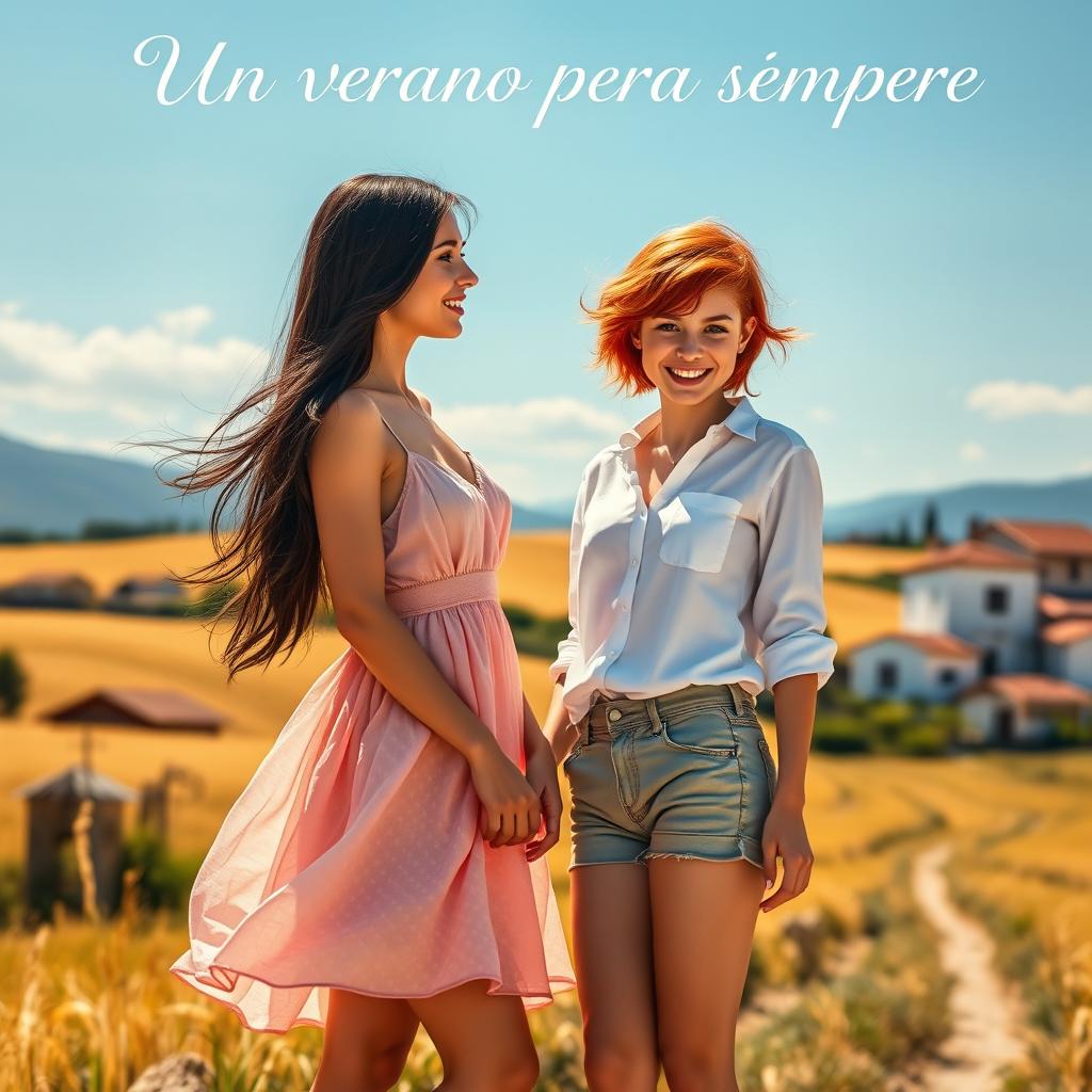 The book cover for "Un verano para siempre" features a poignant scene capturing the essence of summer romance between two 17-year-old girls in a small rural village in Spain