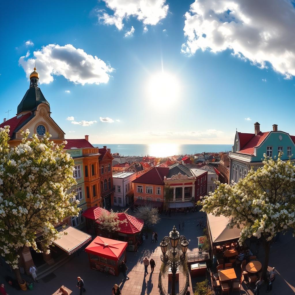 A beautiful panoramic view of Taganrog, Russia, showcasing its charming architecture and vibrant streets