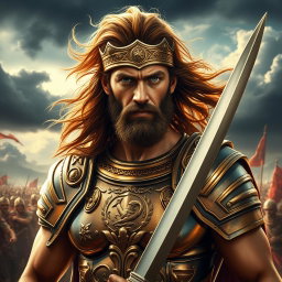 A striking portrait of Achilles, the legendary hero from Greek mythology, depicted as a fierce warrior