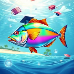 A vibrant illustration of a colorful tuna fish, representing symbolically the university spirit