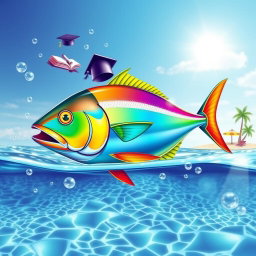 A vibrant illustration of a colorful tuna fish, representing symbolically the university spirit