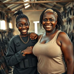 Inside a rundown building packed with weapons, a young 25-year-old Black African woman stands defiantly