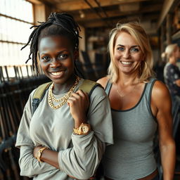 Inside a rundown building packed with weapons, a young 25-year-old Black African woman stands defiantly