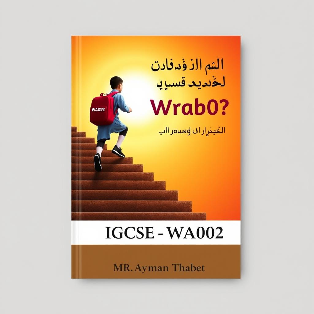 A book cover design for an Arabic language textbook featuring a student climbing a staircase towards the sun