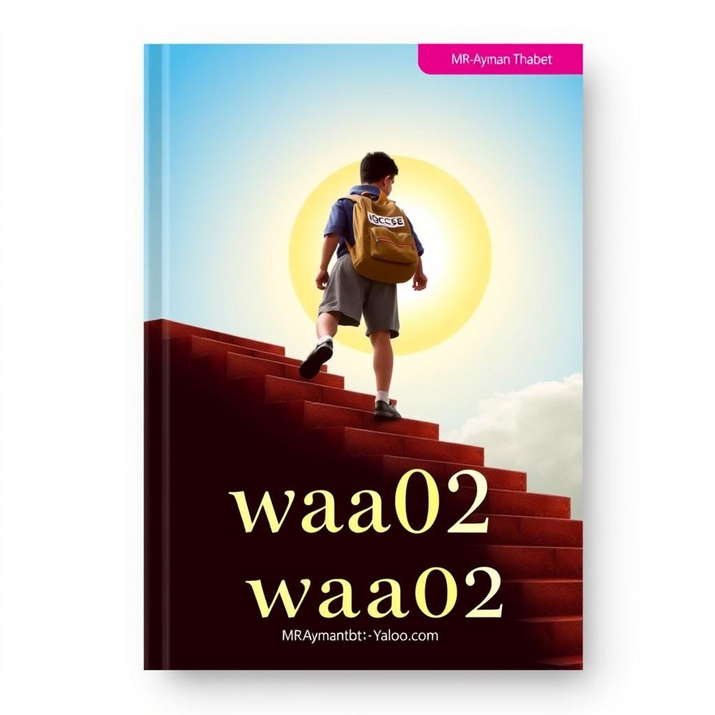 A book cover design for an Arabic language textbook featuring a student climbing a staircase towards the sun