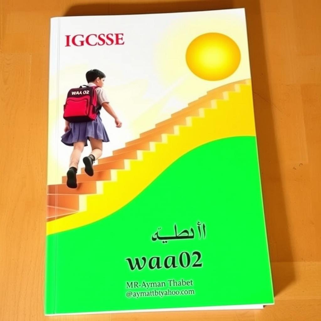 A book cover design for an Arabic language textbook featuring a student climbing a staircase towards the sun