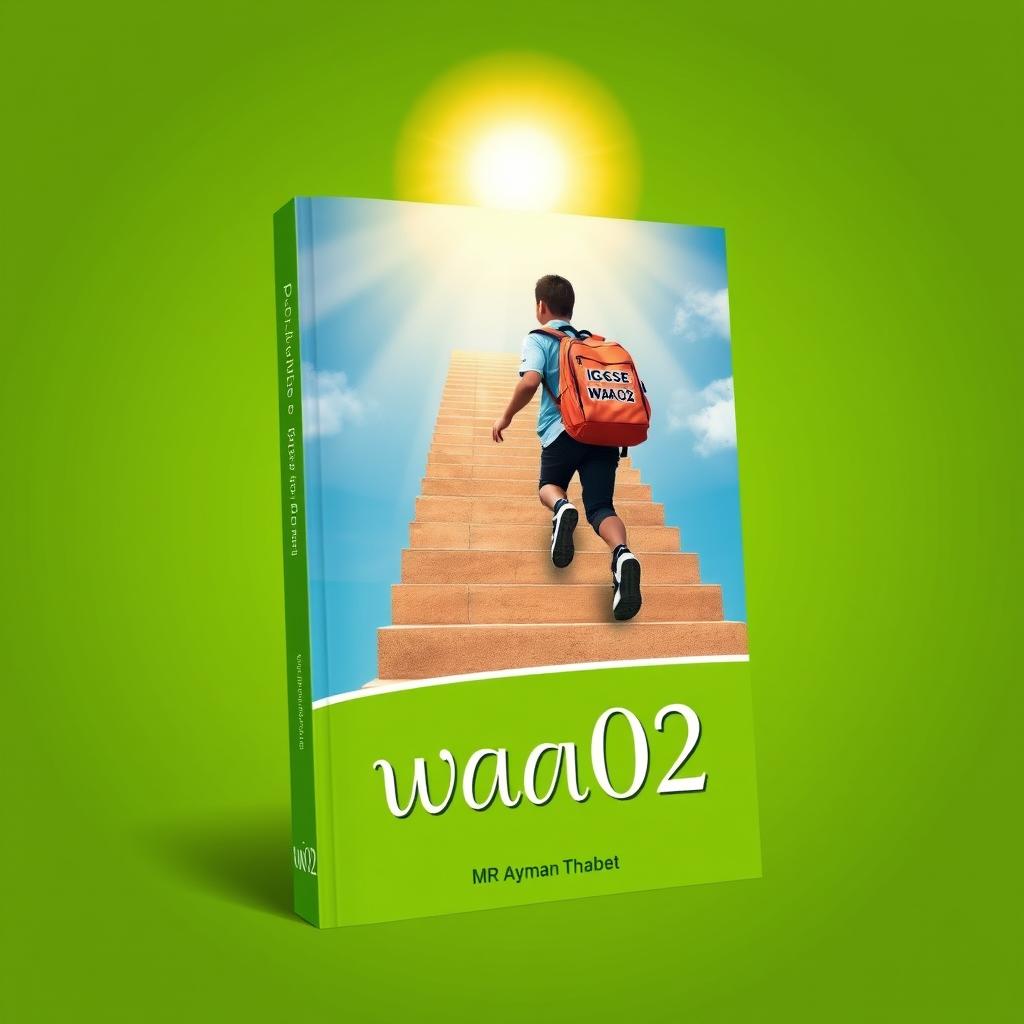 A book cover design for an Arabic language textbook featuring a student climbing a staircase towards the sun