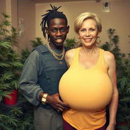 Inside a basic room filled with an abundance of cannabis, a young Black African woman, 30 years old, stands out with her strong presence