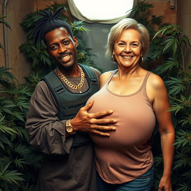 Inside a basic room filled with an abundance of cannabis, a young Black African woman, 30 years old, stands out with her strong presence