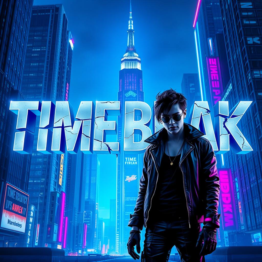A captivating cinematic poster featuring the title 'TIME BREAK' in a bold, metallic font that is fractured and cracked, symbolizing disruption and rebellion