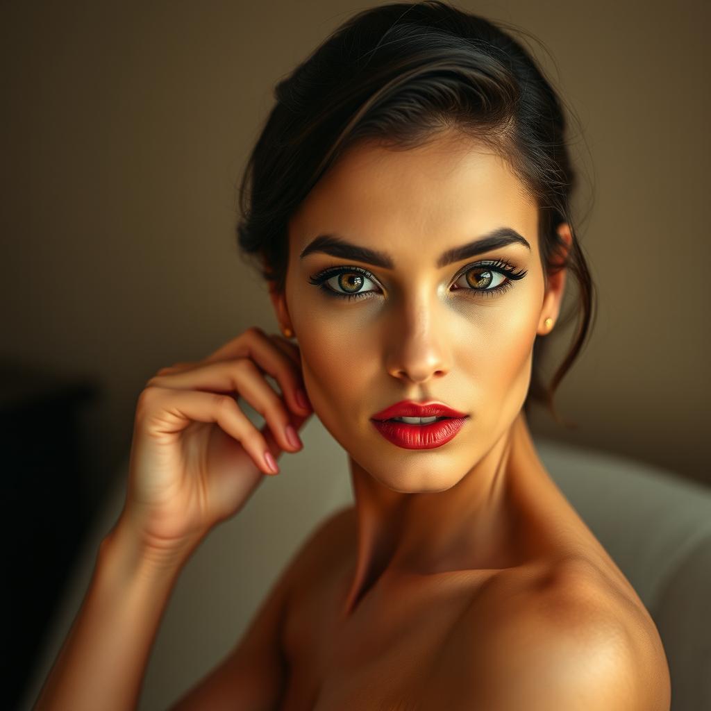 A stylish woman with striking features, showcasing her elegance and grace