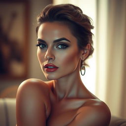 A stylish woman with striking features, showcasing her elegance and grace