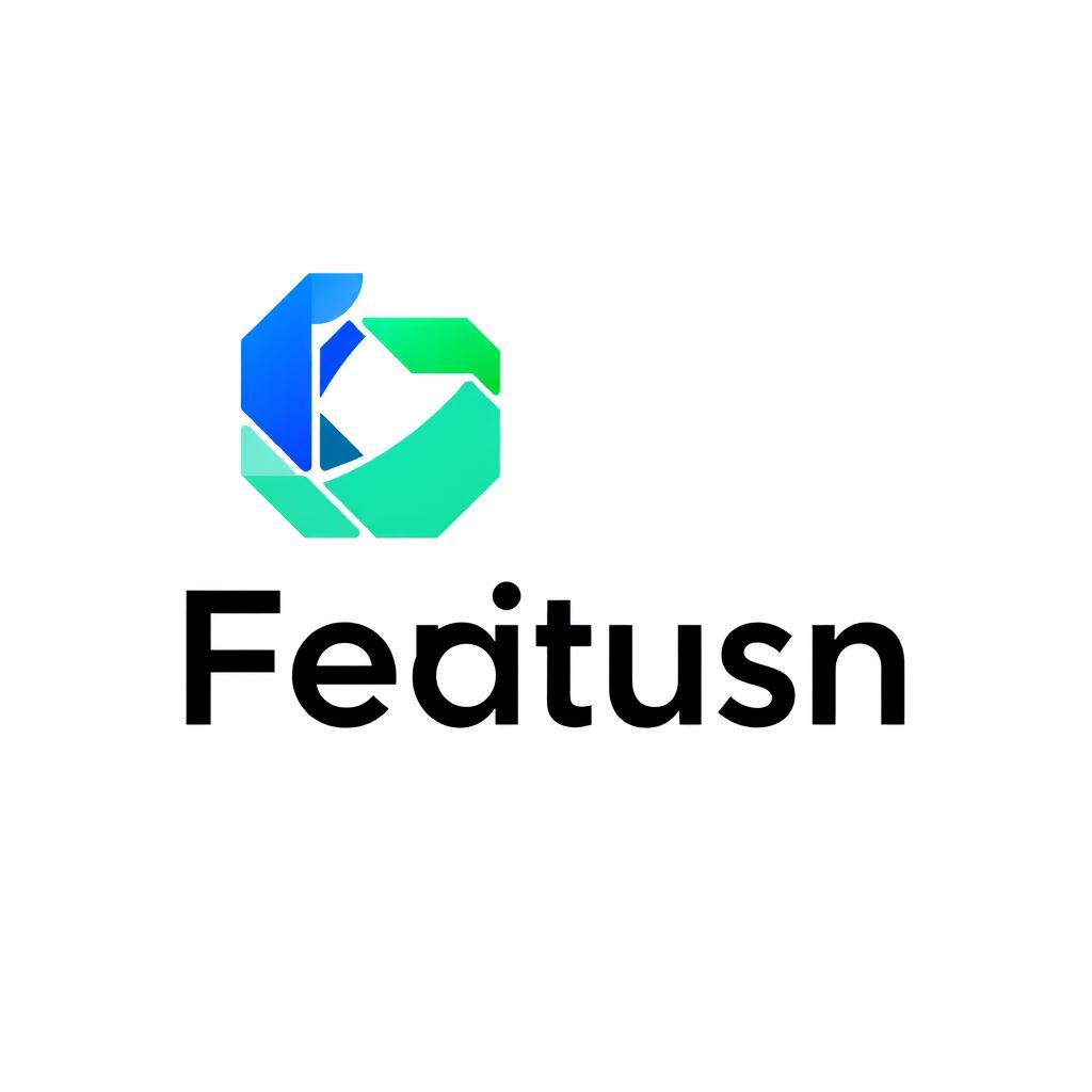 A modern, sleek logo design featuring an abstract geometric shape that incorporates vibrant colors like blue and green