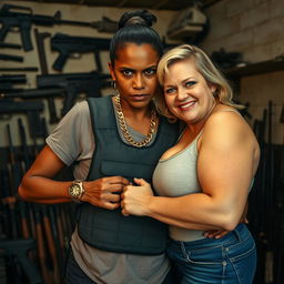 In a scenes set in a rundown shelter filled with an array of weapons, a 35-year-old malnourished Mexican woman with dark skin and a fierce, angry expression takes center stage