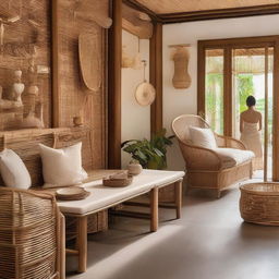 Imagine a heartwarming scene in the gallery-like store where a family gathers on rattan and bamboo benches, enjoying quality time amidst the natural, artisanal decor.