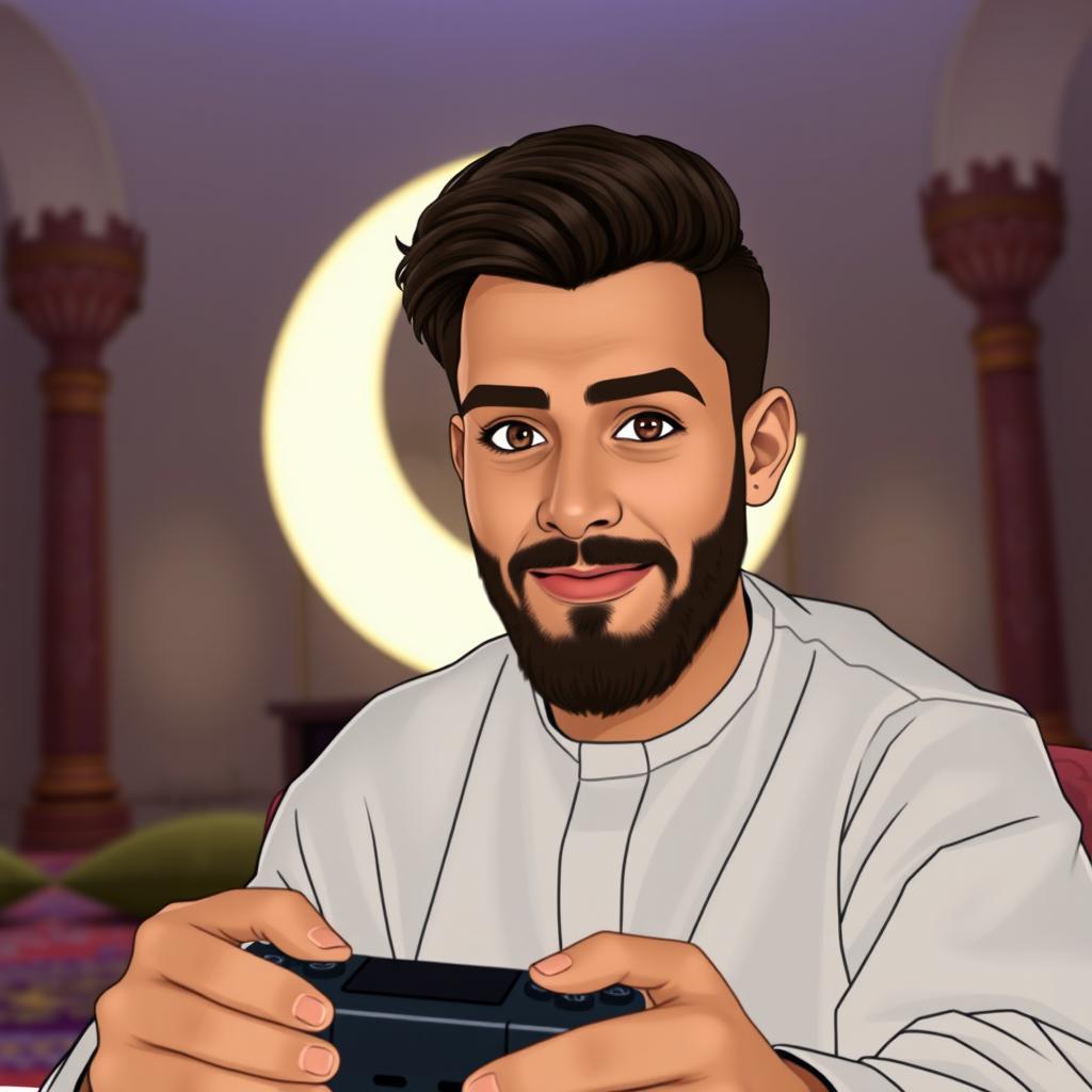An avatar of a dark brown-haired man with light black eyes, featuring a beard and mustache