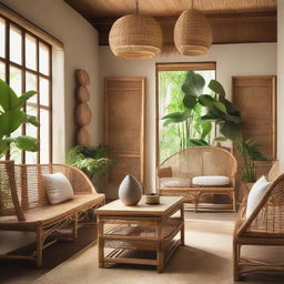 Imagine a heartwarming scene in the gallery-like store where a family gathers on rattan and bamboo benches, enjoying quality time amidst the natural, artisanal decor.