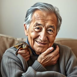 A heartwarming portrait of an old man with a gentle smile, showcasing his character and warmth