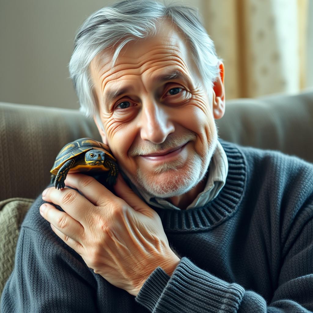 A heartwarming portrait of an old man with a gentle smile, showcasing his character and warmth