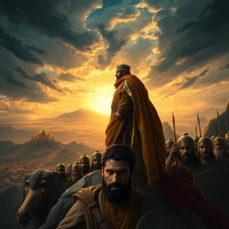 A dramatic and visually stunning scene depicting the rise and fall of the first king, Saul