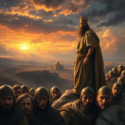 A dramatic and visually stunning scene depicting the rise and fall of the first king, Saul