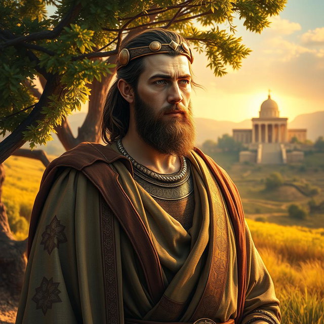 An evocative portrait of King Saul, the chosen leader depicted in a historic setting