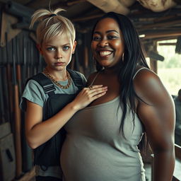 Inside a weapons-filled shack, a young, malnourished blonde woman, 20 years old with blue eyes, exudes a fierce and angry demeanor