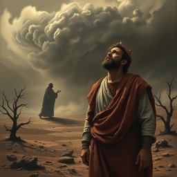 A poignant scene illustrating the downfall of King Saul due to disobedience, captured in a moment of despair