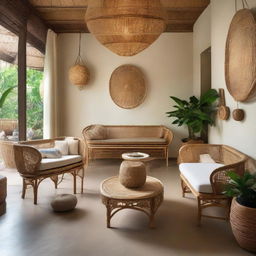 Imagine a heartwarming scene in the gallery-like store where a family gathers on rattan and bamboo benches, enjoying quality time amidst the natural, artisanal decor.