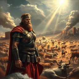 An intense and captivating illustration of King Saul defying God's command to completely destroy the Amalekites