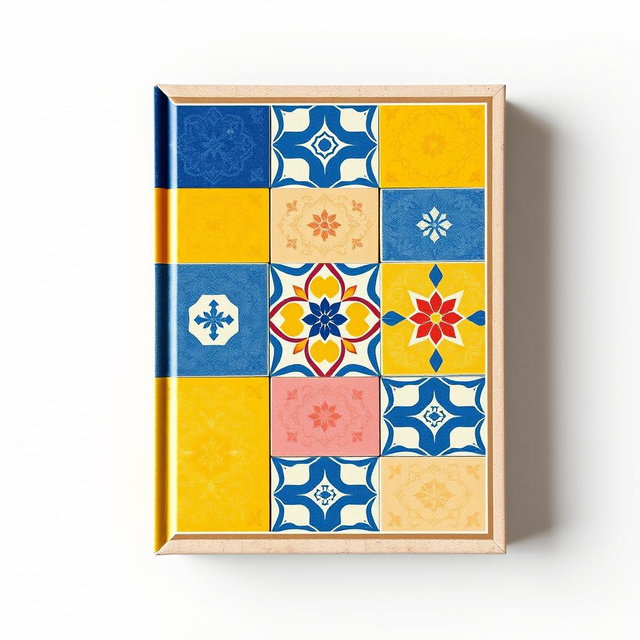 A beautiful book cover design featuring traditional Portuguese tiles arranged in an intricate pattern