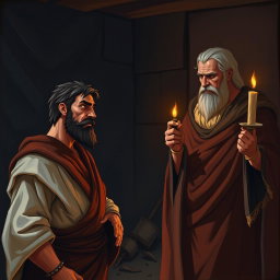 A dramatic and tense scene depicting King Saul in a moment of confrontation after his disobedience