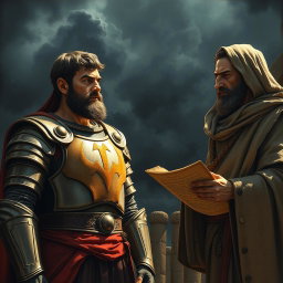 A dramatic scene depicting King Saul moments after his disobedience, standing before the prophet Samuel in a tense confrontation