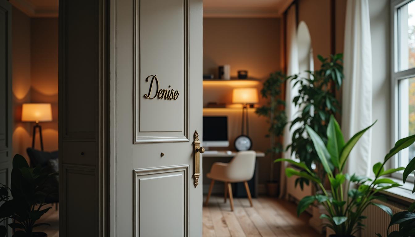 A beautifully designed co-working space with a door labeled 'Denise'