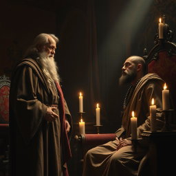 A powerful scene capturing the moment the prophet Samuel confronts King Saul, delivering the harsh revelation that God has rejected him as king