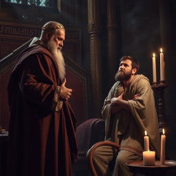 A powerful scene capturing the moment the prophet Samuel confronts King Saul, delivering the harsh revelation that God has rejected him as king