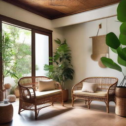 Add a touch of nostalgia to the family gathering scene in the gallery-like store, filled with rattan and bamboo benches. The scene is accentuated by 'Sayang' accessories that add to the warm, familial atmosphere.