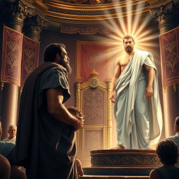 A grand scene depicting the moment of transition of the throne from King Saul to David, symbolizing David as the chosen one, the 'man after God's own heart