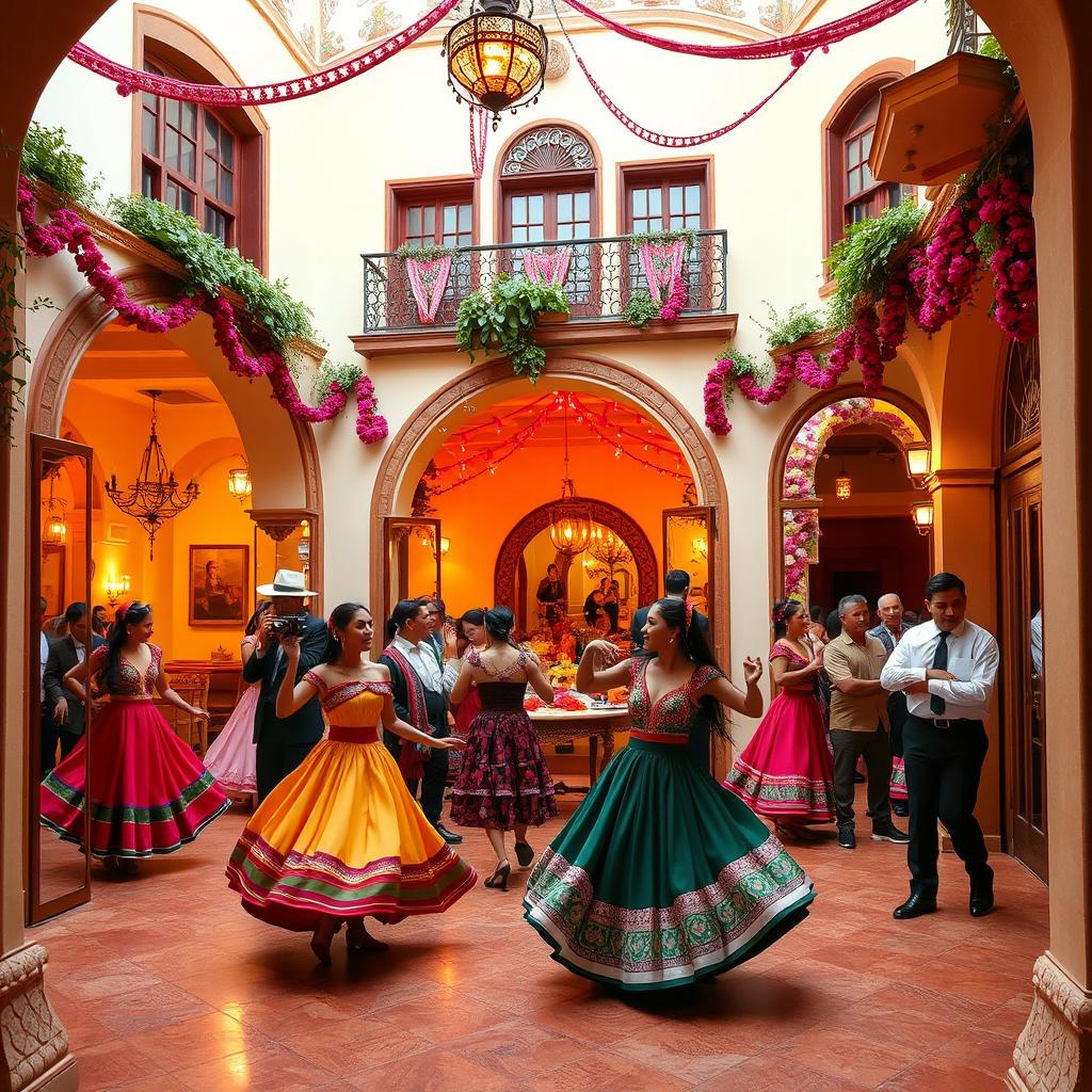 A vibrant scene depicting the Abayubá mansion in La Paz, showcasing its beautiful architecture and surroundings