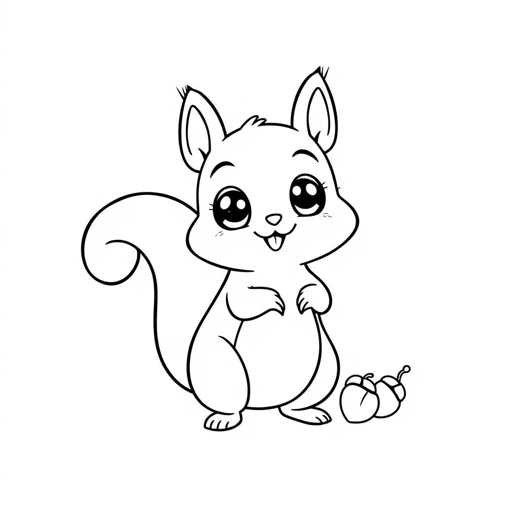 A cute, simple line illustration of a chibi Xérus squirrel character, featuring oversized eyes and a small, rounded body