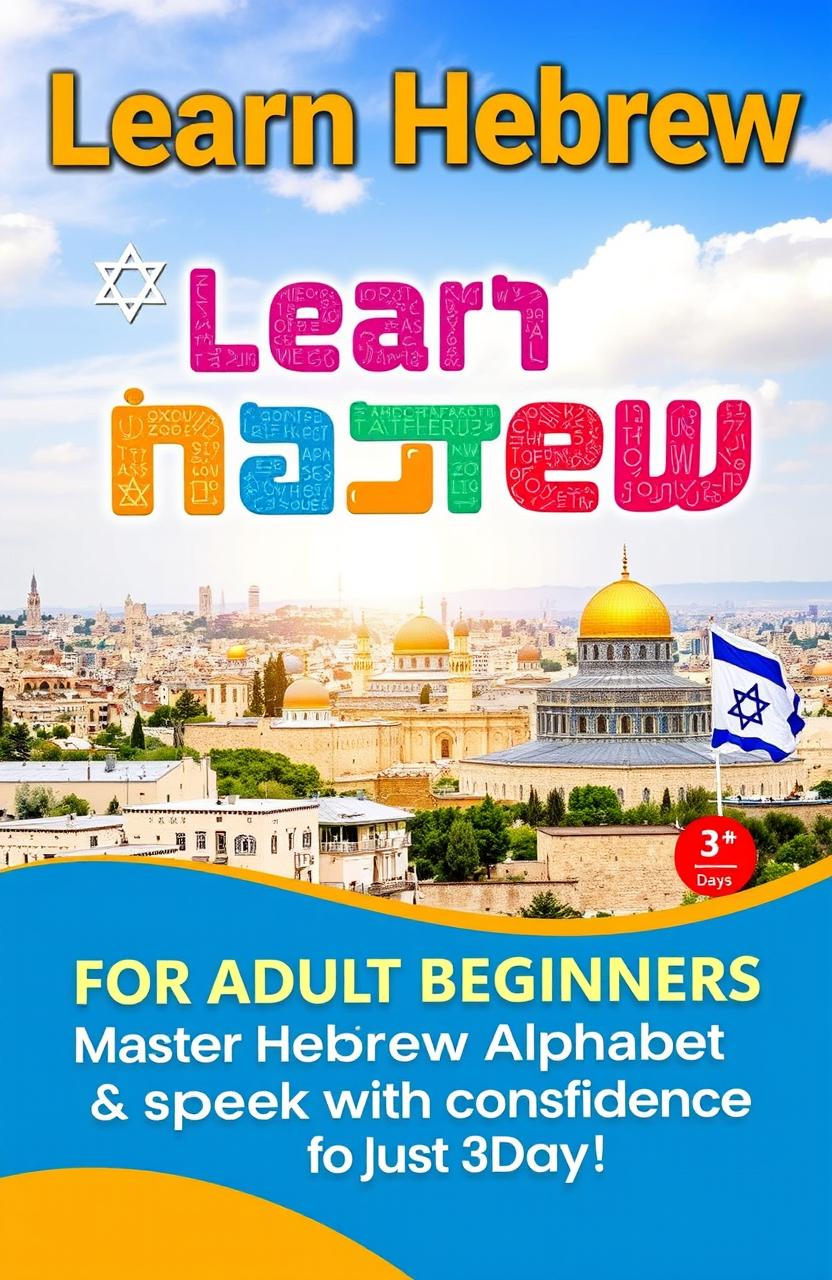 An engaging and visually appealing book cover for an adult beginner's Hebrew language learning guide