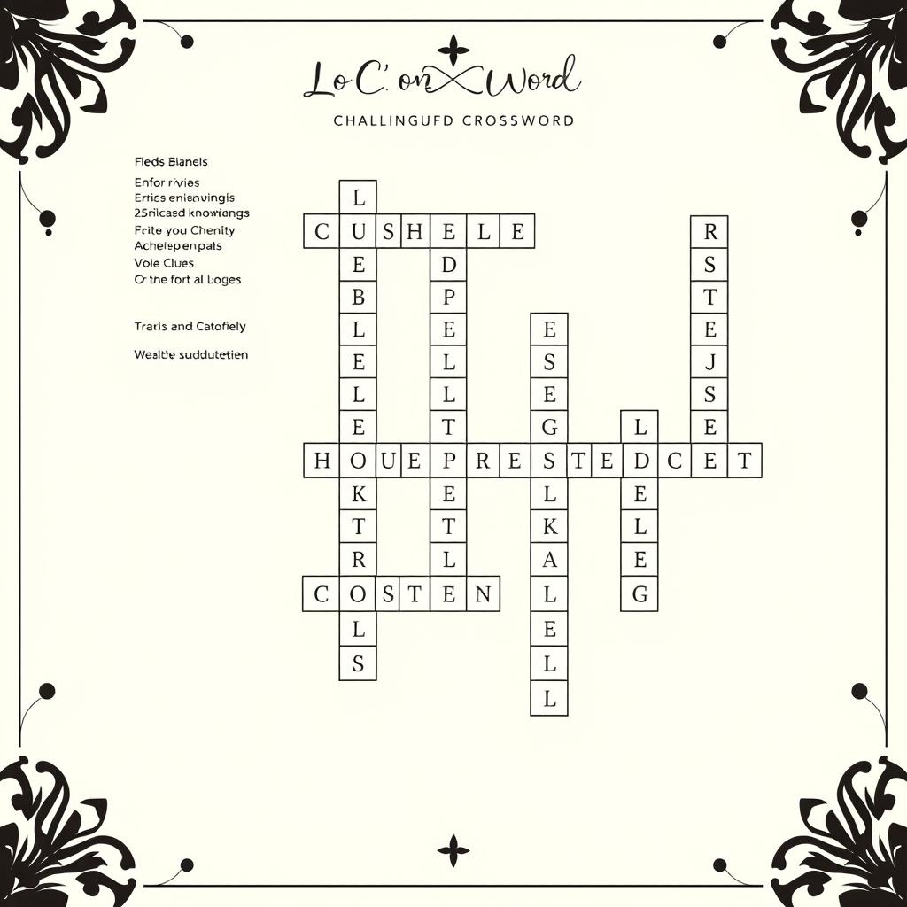 A beautifully designed crossword puzzle featuring a variety of intricate and challenging clues