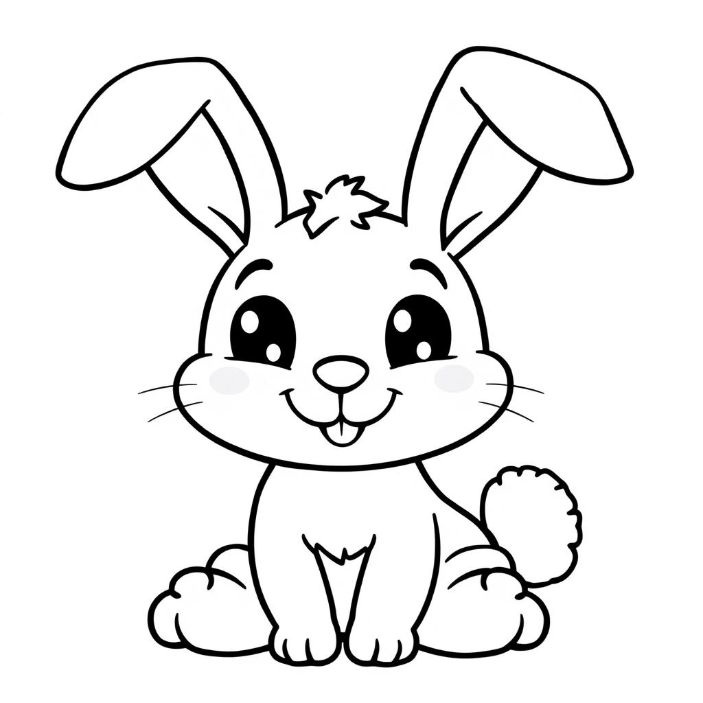 A smiling bunny with big expressive eyes, floppy ears, and a fluffy little tail