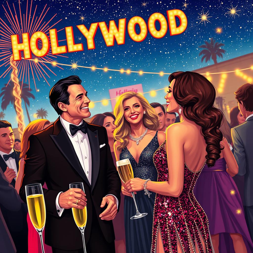 Glamorous Hollywood Party: Celebrities in Artful Splendor