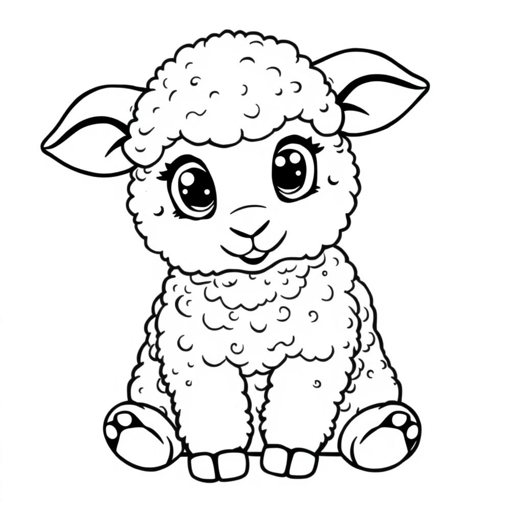 A cute little lamb sitting down with big, bright eyes