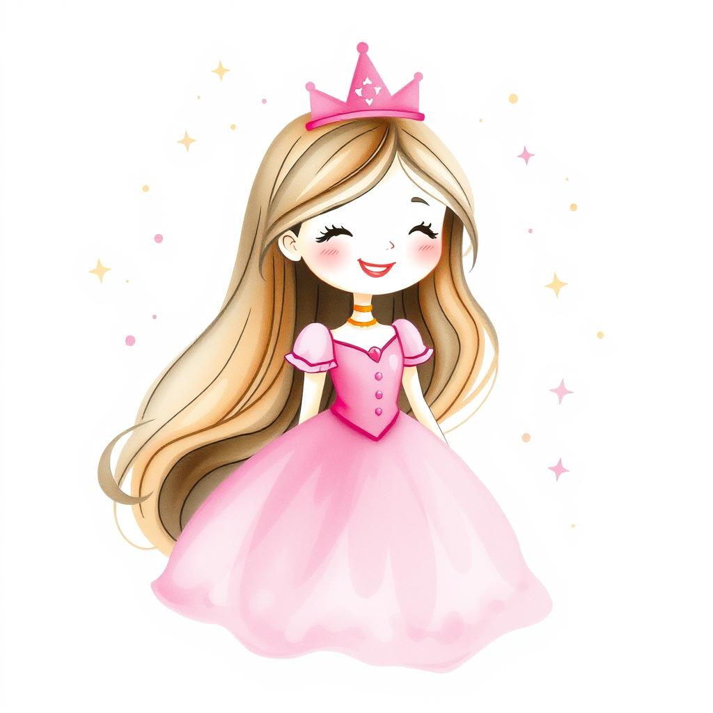 A whimsical illustration of a princess in a pink dress, designed for a kid's birthday invitation
