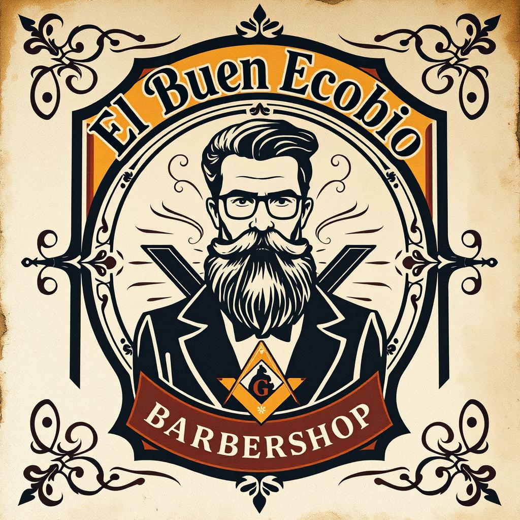 Create a vintage-style signboard for a barbershop named "El Buen Ecobio"