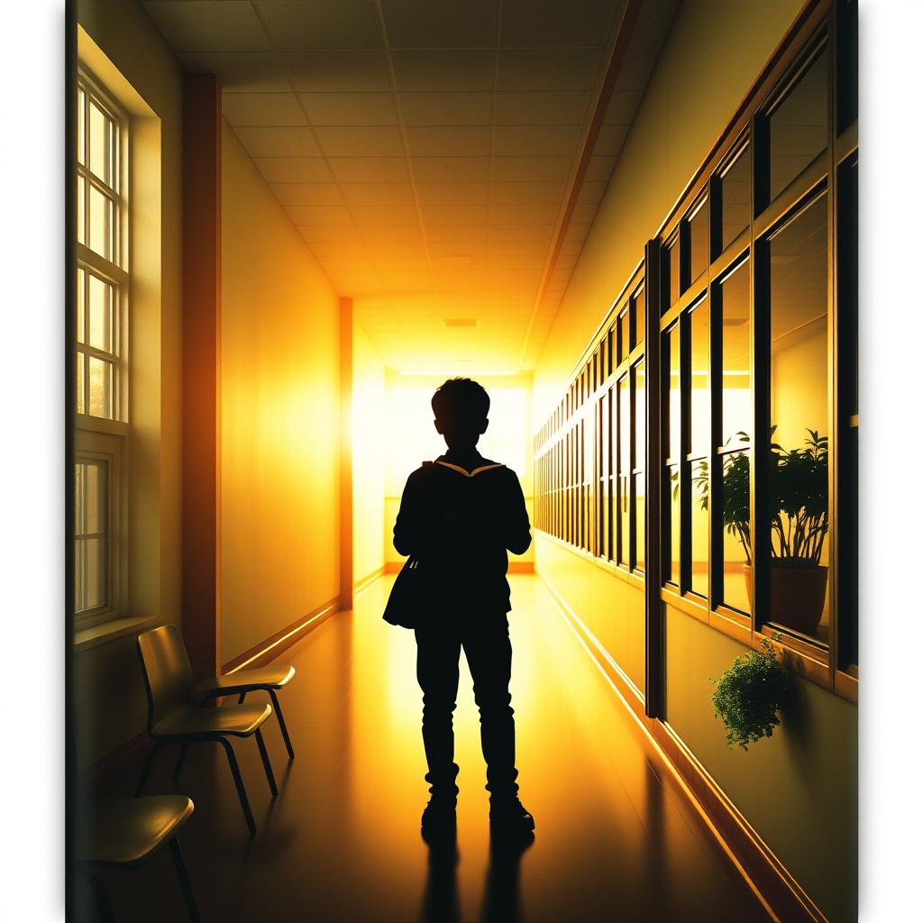 A book cover featuring a school hallway as the background